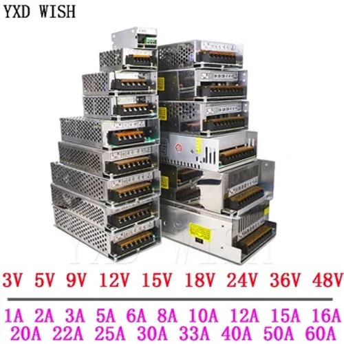 3V 5V 9V 12V 15V 18V 24V 36V Elikatze-hornidura 1A 2A 3A 5A 6A 8A 10A 20A 50A Aldaketa-iturria 12 V Volt 220 V-tik 12 V AC-DC SMPS