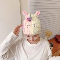 Frae Cute Unicorn Coral Plüsch Cute Soft Thickened Dry Hoer Hat Quick-Drying Baby Bad Hut Cartoon Kanner dréchen Hoer Handdicher