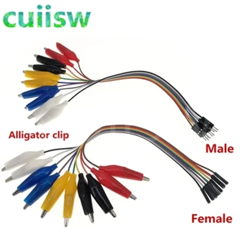 Pinzas de cocodrilo de doble extremo de 20cm, 30cm y 10 pines, Cable de salto, Cable de prueba con Clip de cocodrilo macho y hembra, Cable de Línea alámbrica, conexión DIY
