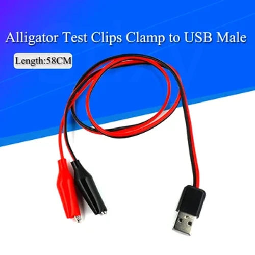 Aligátorové testovacie svorky Svorka na USB samec / USB samica konektor Napájací adaptér Kábel 58 cm Červený a čierny
