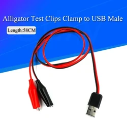 Clipiau Prawf Alligator Clamp i Gysylltydd USB Gwryw / Benywaidd USB Adapter Cyflenwad Pŵer Wire 58cm Cebl Coch a Du