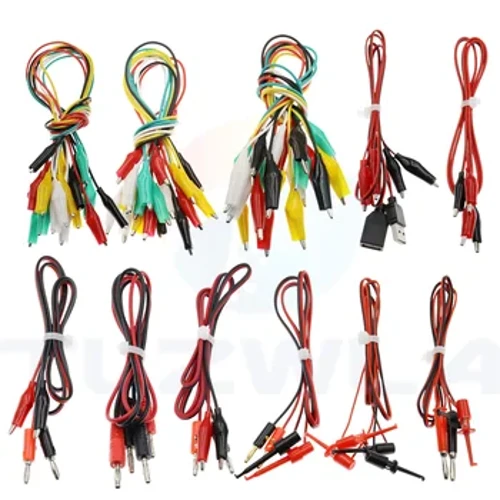 Dobbelthodet krokodilletestklips 4MM gullbelagt plugg Turn Alligator Clip Wire Power Test Wire Krok Farge Koblingsledning