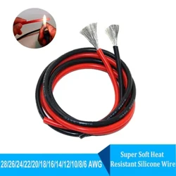 Cabo de silicone super macio vermelho preto 28/26/24/22/20/18/16/14/12/10/8/6 AWG fio de cobre estanhado resistente a altas temperaturas
