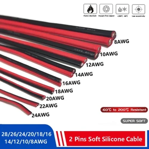 Super ýumşak 2 çüý gara gyzyl silikon kabeli 28awg 26 24 22 20 18 16 14 12awg 10awg 8awg ýokary temperatura çydamly mis sim