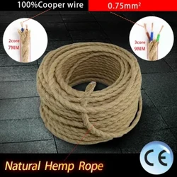 2 eres 3 eres csavart kábel Kender kötél elektromos huzal Retro stílusú réz vintage lámpa zsinór szőtt textil drót függőlámpa kábel