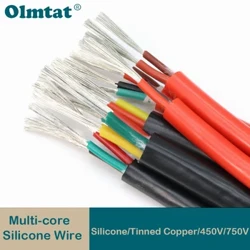 Cabo de borracha de silicone macio de 1m quadrado 0.3 0.5 0.75 1 1.5 2 2.5 4 6mm, 2 3 4 6 núcleos isolados fio de cobre flexível de alta temperatura
