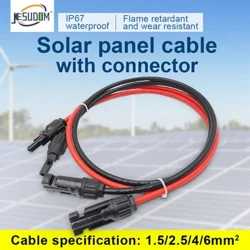 Panel Solar Cable Estyniad Wire Copr 6mm² 4mm² 2.5mm² 1.5mm² 10 12 14 16AWG Pv Cysylltwyr Cebl Solar Set 1 Pâr o Gebl Solar