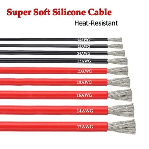 Cabo de alimentação de silicone macio, 5m-50m 12 14 16 18 20 22 24 26 awg fio elétrico resistente ao calor vermelho preto para bateria de carro luz led