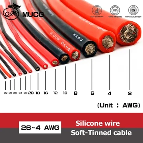 Silikona kabelis sarkans melns vads Automašīnas akumulators Automobiļu vadi Elektriskie vadi 10awg 8awg 6awg 4awg 2awg 18 16 14 12 10 8 6 4 awg