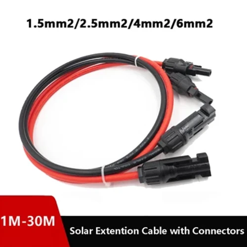 1-20 metros 1.5/2.5/4/6mm2 preto/vermelho cabo de extensão solar dc 16/14/12/10awg fio com conector pv dc usado em sistema de painel solar