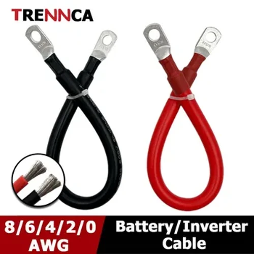 Cable de línea de conexión de batería de coche, Cable de cobre estañado de silicona suave de 0, 2, 4, 6 y 8 AWG con pieza de conexión M8 para inversor Solar de coche