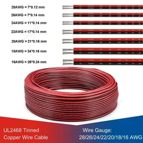 UL2468 2 pinske električne žice 28/26/24/22/20/18 AWG crveni crni ravni trakasti kabel žica za zvučnike za LED auto audio 12V JST konektor