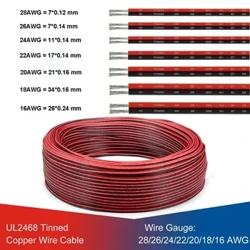 UL2468 2-bens elektriske ledninger 28/26/24/22/20/18 AWG Rød Sort Fladbåndskabel Højttalerledning til LED bilstereo 12V JST-stik
