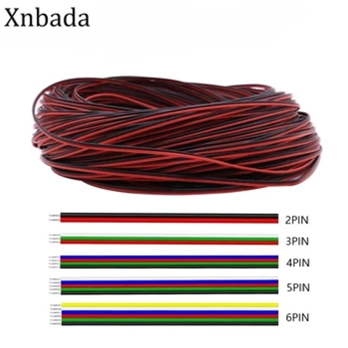 Kabel Kawat Led 26AWG 2Pin/3Pin/4Pin/5Pin/6pin untuk WS2812B WS2811 5050 2835 5730 Led Strip Light 5M/10M/20M/50M/100M