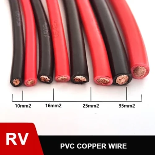 I-RV Soft Copper Wire 10mm2 16mm2 25mm2 35mm2 Ikhebula le-Strand Copper Ebomvu Izintambo zikagesi Ezimnyama I-PVC Power Cables 8awg 6awg 4awg 2awg