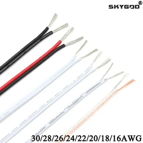 5m/10m/20m UL2468 2 Phionsa Sreang Leictreach Stánaithe Copar Inslithe Síneadh PVC Cábla Stráice LED 16/18/20/22/24/26/28/30 Tomhsaire AWG