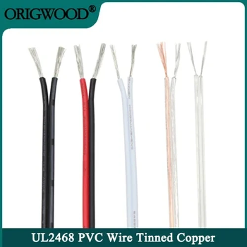 5m/10m/20m UL2468 2 Phionsa Sreang Leictreach 30 28 26 24 22 20 18 16AWG Stánaithe Copar Inslithe PVC Cábla Stráice LED Síneadh