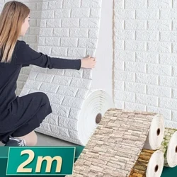 Rholyn 2m Sticer Wal 3D Dynwared Brics Addurn Cartref Ystafell Wely Papur Wal DIY Hunan-gludiog Diddos Ar gyfer Cefndir Teledu Ystafell Fyw