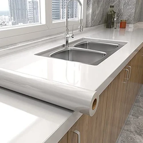 Giấy tiếp xúc sáng bóng Màu trơn không thấm nước, Giấy dán tường Vinyl tự dính, Giấy dán tường có họa tiết có thể tháo rời cho tủ/bệ
