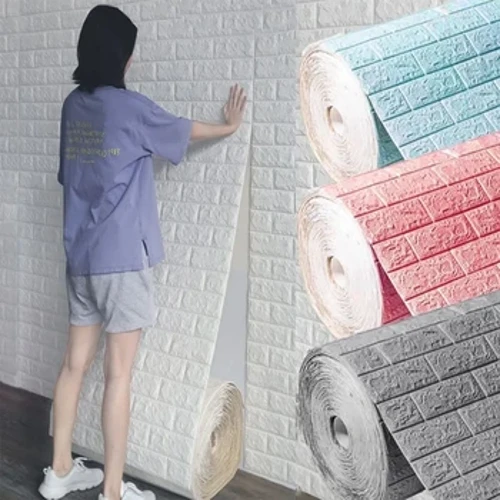 Sticer Wal Patrwm Brics 70cm * 1m 3D Panel Hunan Gludiog Ystafell Fyw sy'n Ddiddos Addurno Cartref Papur Wal