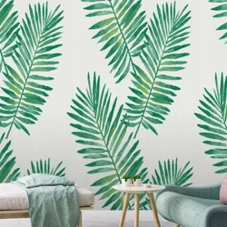 Vinyl Self Adhesive Contact Paper, Tropical Palm Peel at Stick Wallpaper, Matatanggal, Berde, Puti, Kidroom, Home Decor