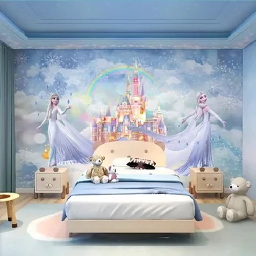 Frozen Phòng Trẻ Em Giấy Dán Tường Công Chúa Aisha Phòng Ngủ Chủ Đề Bức Tranh Tường Lâu Đài Cô Gái Nền Dán Tường Hoạt Hình