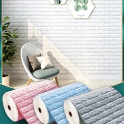 Sticeri Wal 3D Addurn Ystafell Brics Ewyn Hunan Lludiog DIY 3D Papur Wal Addurn Wal Sticer Wal Byw Ar Gyfer Cyflenwadau Ystafell Wely Plant