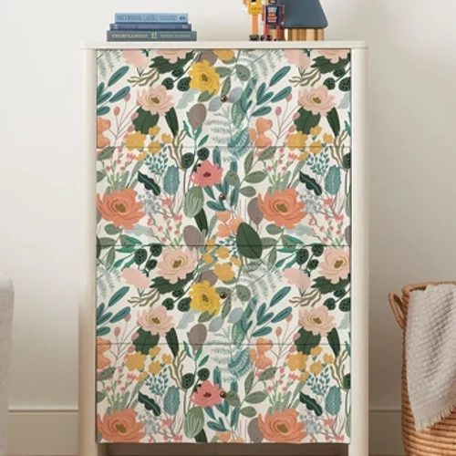 Giấy dán tường PVC hoa xanh tươi thanh lịch Mùa xuân bóc và dán tường Trang trí nội thất thông thường Tủ chống nước Giấy liên lạc