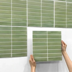Teilsen werdd 3D croen a ffon sticer teils wal 3D ar gyfer ystafell ymolchi wal gegin teils backsplash Panel wal gludiog hunan dal dŵr