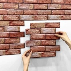 1 adet 3D Sahte Tuğla Kabuğu ve Sopa Duvar Paneli Kırmızı Kendinden Yapışkanlı Mutfak Fayans Backsplash Kalın Su Geçirmez Duvar sticker