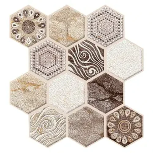 10Pcs 3D Boho zuritu eta itsatsi horma-panela hexagonoa auto-itsasgarria sukaldeko teila bizkarrezurra lodiagoa iragazgaitza hormako eranskailua