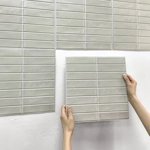 10Pcs 3D Ysgafn Mosaig Grey Peel a Stick Wal Panel Matt Linear Teils Cegin Hunan Gludiog Backsplash Sticer Wal gwrth-ddŵr