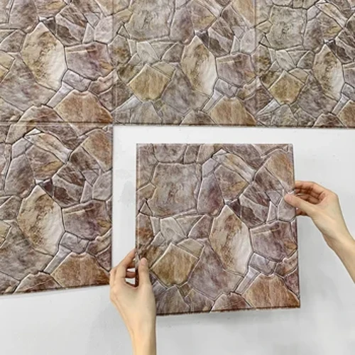 Panel wal 10pcs 3D Faux Peel a ffon Wal Ffermdy Sticer Wal Hunan Gludydd Teilsen gegin frown backsplash gwrth-ddŵr