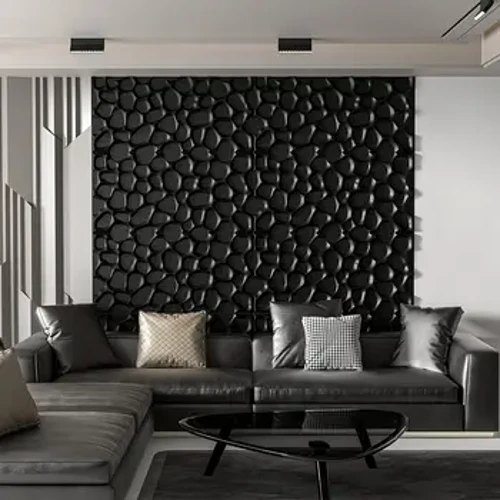 Art3d 60x120cm Pyllau Tywod Panel Wal 3D PVC Mawr mewn Du ar gyfer Ystafell Wely Ystafell Fyw, Lobi, Swyddfa, Canolfan Siopa (6PCS)