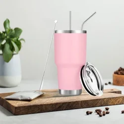 Copo de 30 onças com tampa, copo de café isolado a vácuo de aço inoxidável, caneca de viagem revestida em pó de parede dupla