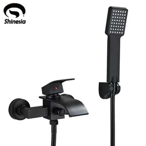Shinesia Black Bathroom Faucet Waterfall Concealed Bathtub Faucets Wall Mounted Shower System Tub Tap na May Plastic Hand Shower