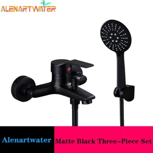 Faucet cawod ystafell ymolchi du Matte Cymysgydd dŵr oer poeth tapiau cawod ystafell ymolchi chrome du tapiau cymysgydd faucet