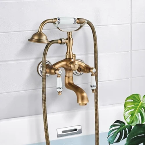 Faucet Cith Folctha Retro na hEorpa le Cithfholcadh Láimhe Láimhseáilte Ceirmeacht Daul Handle Fuar Meascthóir Uisce Te Faucet Feadáin Folctha