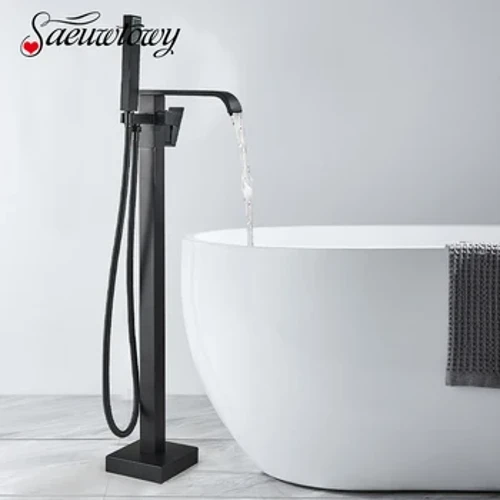 Grifo de bañera de pie, mezcladores de baño de latón, grifos con caño giratorio con ducha de mano, grifos de bañera de agua fría/caliente