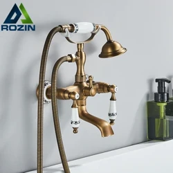 Rozin Retro-stil messing badekar brusehane sæt dobbelte knopper vægmonteret badekar mixer med håndbruser og drejelig badekar tud kran