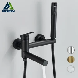 RUCETTO TAME NERO ROZIN con vasca girevole beccuccio in ottone da bagno montato a parete mixer per doccia in oro set per bagno