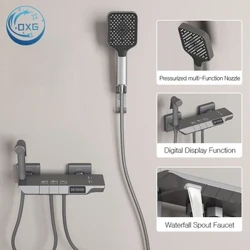 OXG Brass Waterfall Bathtub Faucet Bathroom Faucet Bath Shower Faucet Mixer Crane Digital Display Function Faucet for bathroom