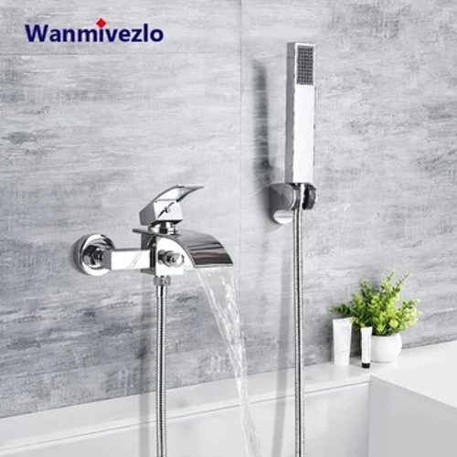 Chrome Waterfall Bathtub Faucet Wall Mounted Tub Tap Waterfall Hot Cold Water Mixer Tap Bath Shower Faucet Tap Robinet Baignoire