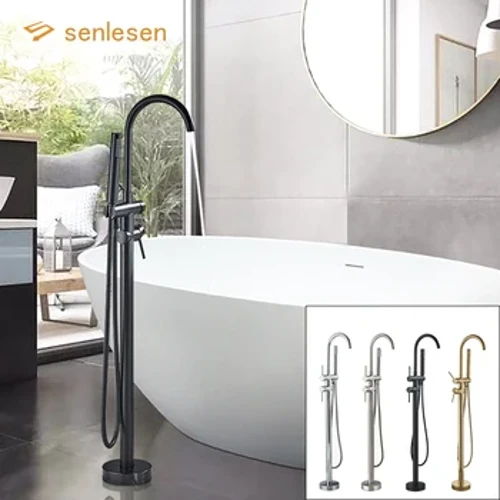 Senlesen robinet de baignoire sur pied noir à Double poignée, robinet mitigeur d'eau froide et chaude à Double commande, pour baignoire, douche et bain