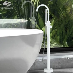 Uythner Beyaz/Siyah Küvet Musluk Seti Zemin Ayaklı banyo bataryası Dokunun Çift Kolları Duş Küvet Dokunun Banyo Musluklar