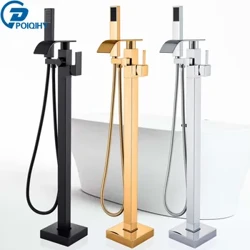 Chrome Tầng Gắn Bồn Tắm Sen Xoay Thác Nước Vòi Đứng Tự Do Phòng Tắm Cần Trục Đen Tắm Vòi Nước