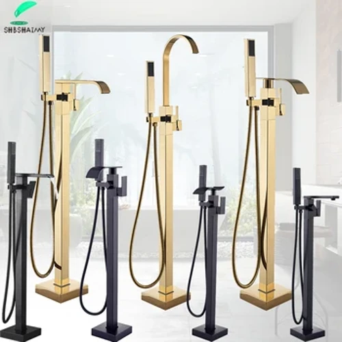 SHBSHAIMY Golden Floor bateria do wanny do łazienki z prysznicem ręcznym krany mieszające ciepłą i zimną wodę dwufunkcyjna bateria prysznicowa