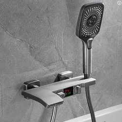 Messing Badezimmer Wasserhahn Wasserfall Badewanne Wasserhahn Digital Display Wasserhahn für Badezimmer Dusche Wasserhahn Dusche Systerm Bad Mixer