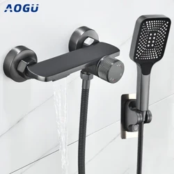Gray Waterfall Bathtub Faucet With Hand Shower Brass Chrome Wall Mounted Bathroom Shower Mixer Tap Full Shower system Set