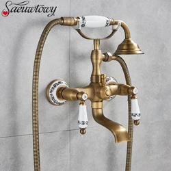Rubinetto per vasca da bagno in stile telefono in bronzo nero antico Rubinetto per vasca da bagno con sistema doccia a parete con rubinetto caldo e freddo a parete con getto in rame